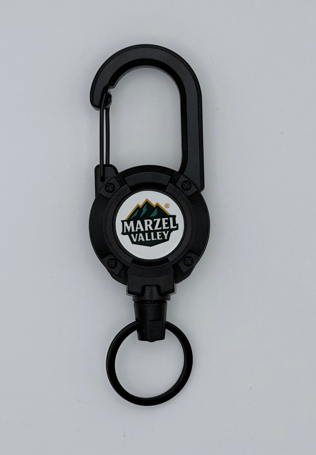 Schwarzer Outdoor Karabinerclip mit Schlüsselring mit stabilem Verschluss für Alltag und Outdoor